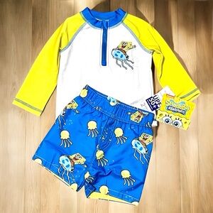 New boys SpongeBob Nickelodeon two piece rash guard swimsuit